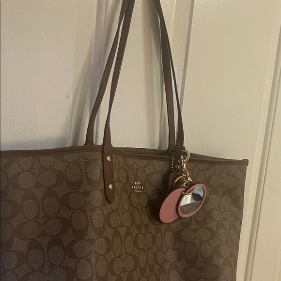 Coach Signature Brown Tote with Pink Charm - Picture 1 of 13